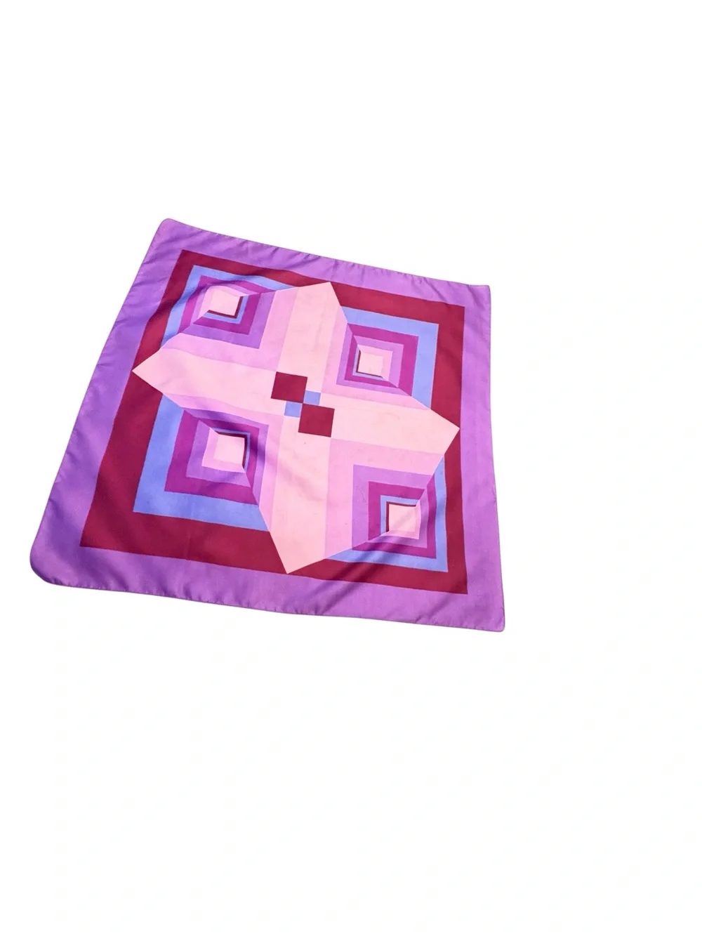 Vibrant Vintage Geometric Pink & Purple Square Silk Scarf